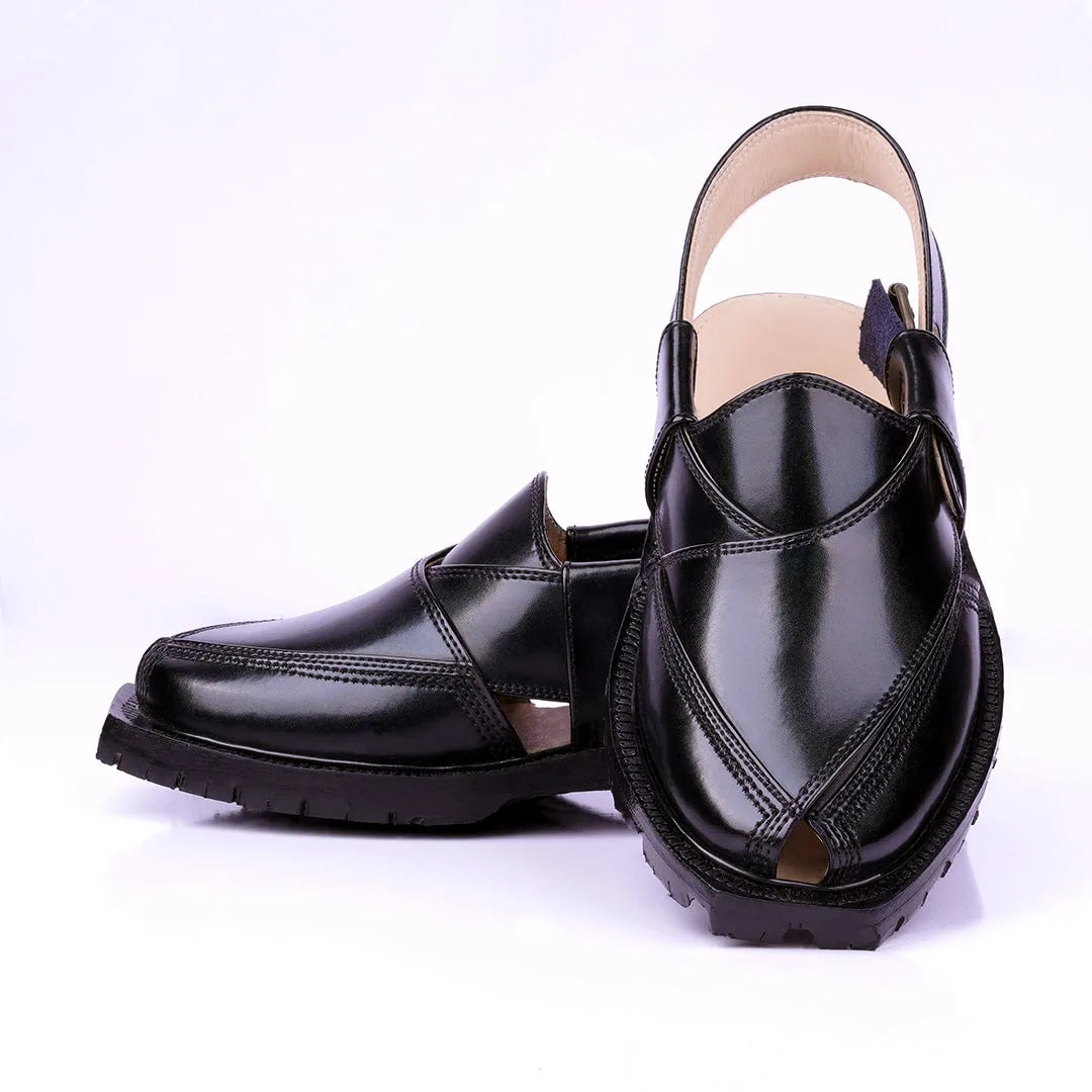 Jet Black Quetta Norozi Chappal with Double Sole