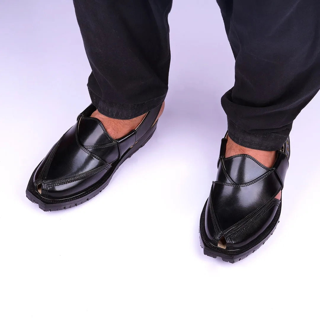 Jet Black Quetta Norozi Chappal with Double Sole